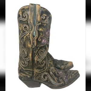 Vintage Western Embroidered Boots - Black and Gold